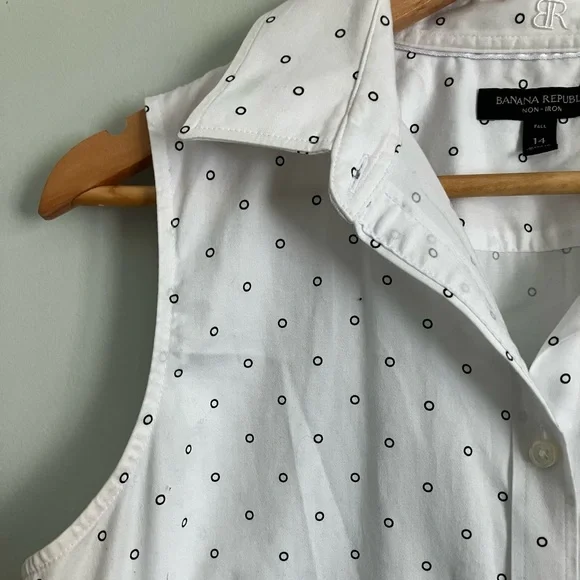 BANANA REPUBLIC White and Black Cotton Blend Button Down Tank Size 14T - Picture 3 of 11